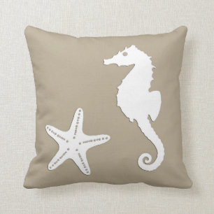 Cojín Decorativo Caballo de mar y pez estrella - blanco sobre el ma