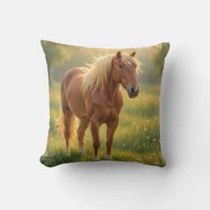 Cojín Decorativo Caballo de Melena Dorada Pradera de Flores Silvest