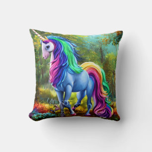 Cojín Decorativo Caballo de unicornio colorido en el bosque 46567