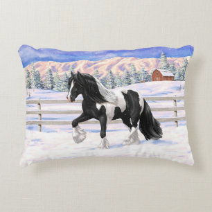 Cojín Decorativo Caballo de Vanner de Black Pinto Piebald Gypsy