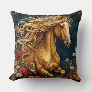 Cojín Decorativo Caballo Dorado con Melena Fluyente