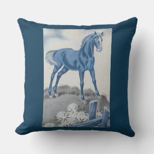 Cojín Decorativo caballo feliz en azul