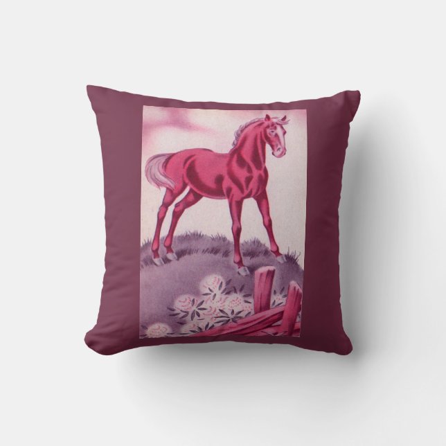 Cojín Decorativo caballo feliz en rosa (Anverso)