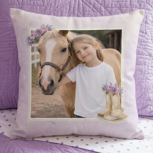 Cojín Decorativo Caballo Floral Morado para Niñas