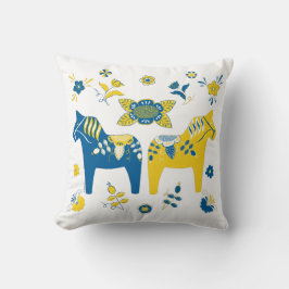 Cojín Decorativo Caballo folk dala sueco l azul y amarillo