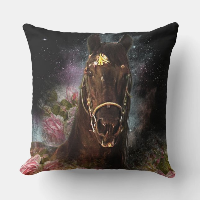 Cojín Decorativo Caballo Friesiano de Belleza Negra - Pillow (Anverso)