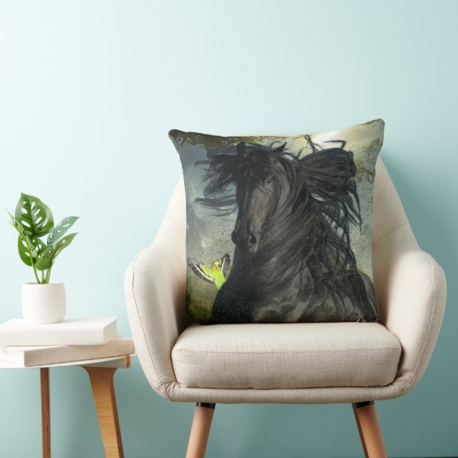 Cojín Decorativo Caballo Friesiano de Belleza Negra - Pillow (Silla)