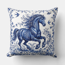 Caballo frisón al estilo Delftware en prado