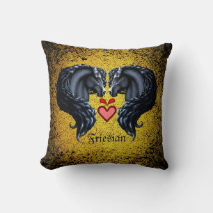 Cojín Decorativo Caballo frisón/estallido frisón negro/corazón/oro