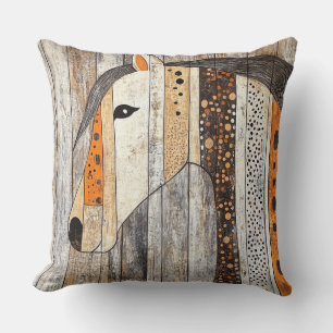 Cojín Decorativo Caballo geométrico boho de grano de madera rústico