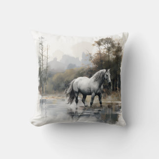 Cojín Decorativo caballo hermoso en el lago