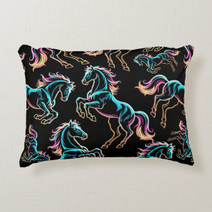 Cojín Decorativo Caballo Luz de Neón Glitch Estilo Retro