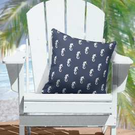 Cojín Decorativo Caballo marino de ola azul Wht/Navy ID836