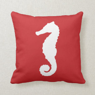 Cojín Decorativo Caballo marino náutico rojo