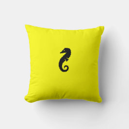 Cojín Decorativo Caballo marino oceánico negro sobre amarillo
