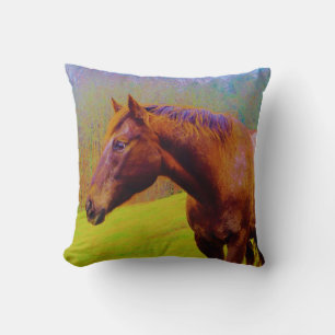 Cojín Decorativo Caballo Marrón, Árboles Morados