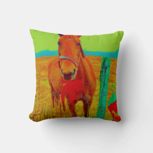 Cojín Decorativo Caballo Marrón, Árboles Morados