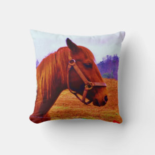 Cojín Decorativo Caballo Marrón, Árboles Morados