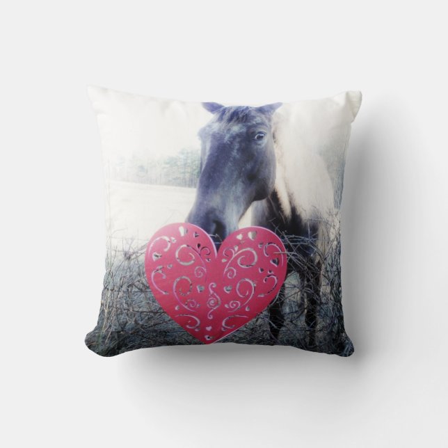 Cojín Decorativo Caballo marrón Corazón de San Valentín (Anverso)
