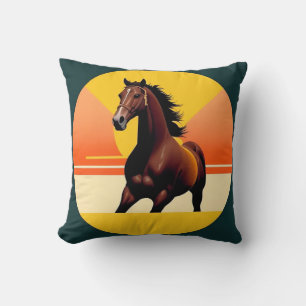 Cojín Decorativo Caballo marrón elegante en puesta de sol vibrante