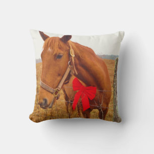 Cojín Decorativo Caballo marrón, Navidad rojo