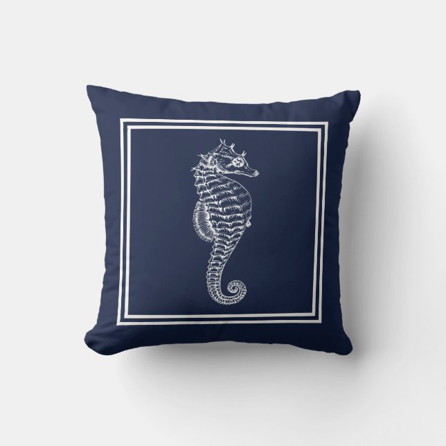 Cojín Decorativo Caballo náutico azul y blanco (Anverso)