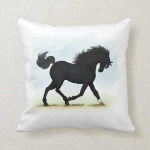 Cojín Decorativo Caballo negro con estrella y pavo (Belleza negra)