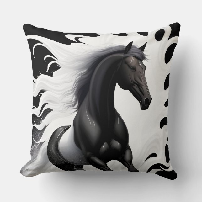 Cojín Decorativo Caballo Negro Magnífico (Anverso)