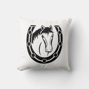 Cojín Decorativo Caballo Occidental Herradura Negro Blanco Ecuestre