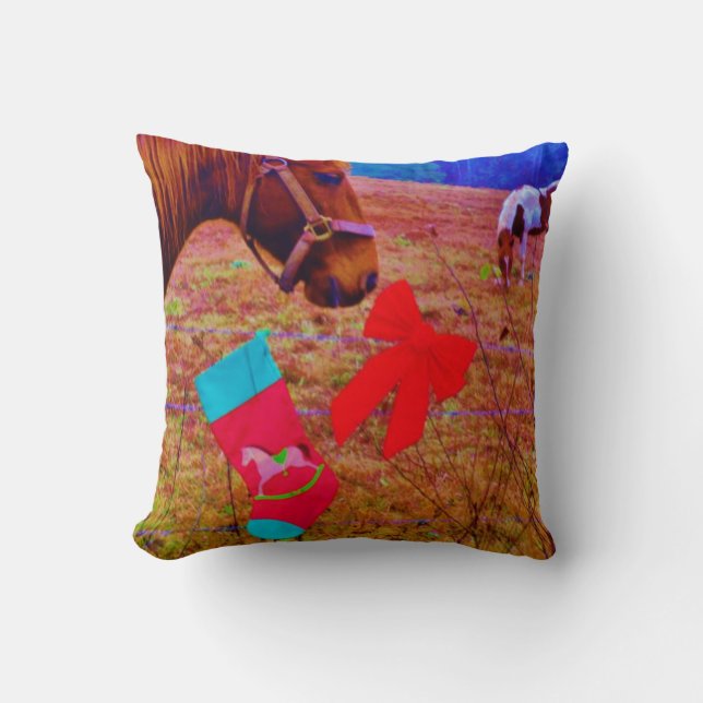 Cojín Decorativo Caballo Retro de Navidad (Anverso)
