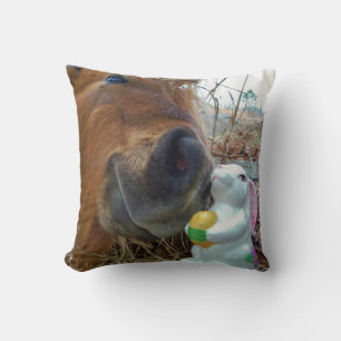 Cojín Decorativo Caballo rubio y conejo de Pascua de flor de primav