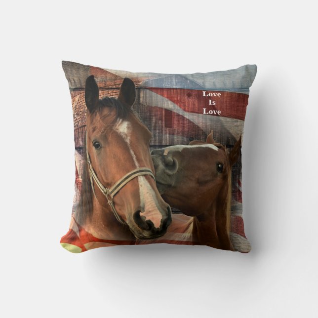 Cojín Decorativo Caballo Rústico Barn Bandera Americana Amor (Anverso)