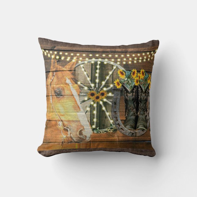 Cojín Decorativo Caballo Rústico Sunflowers Wagon Wheboy Boots (Anverso)