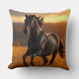 Cojín Decorativo Caballo Semental Negro Majestuoso Paisaje Atardece