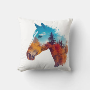 Cojín Decorativo Caballo surrealista en bosque otoñal