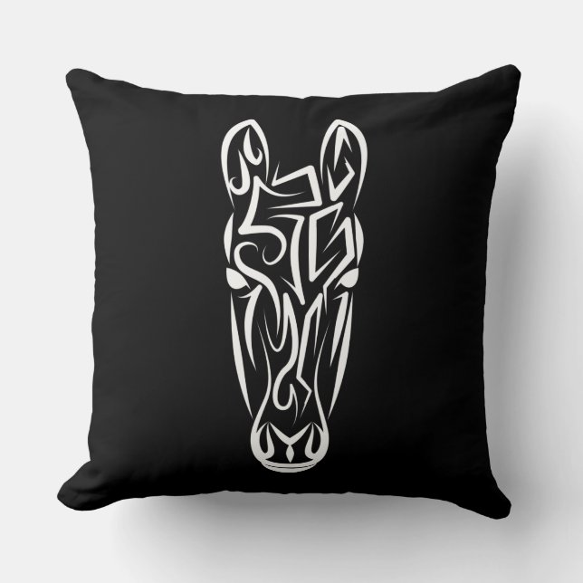 Cojín Decorativo Caballo tribal blanco y negro (Anverso)