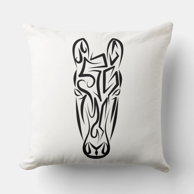 Cojín Decorativo Caballo tribal blanco y negro (Anverso)