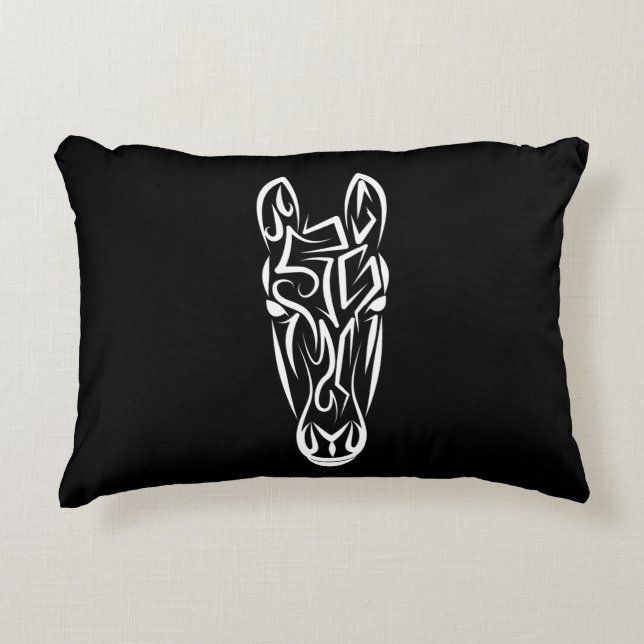 Cojín Decorativo Caballo tribal blanco y negro (Anverso)