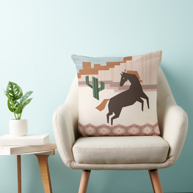 Cojín Decorativo Caballo y cactus salvajes del suroeste | (Silla)