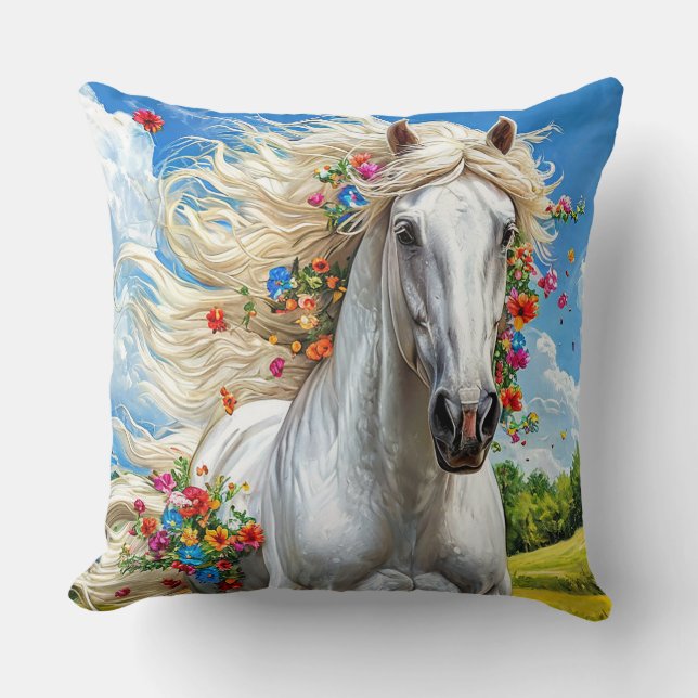 Cojín Decorativo Caballo y flores (Anverso)