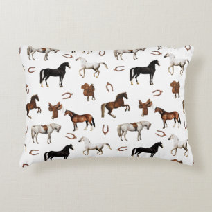 Cojín Decorativo Caballos Acuarela Herradura Sillas de montar