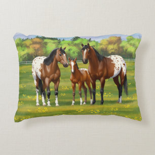 Cojín Decorativo Caballos Appaloosa De La Bahía Marrón En Pastel De