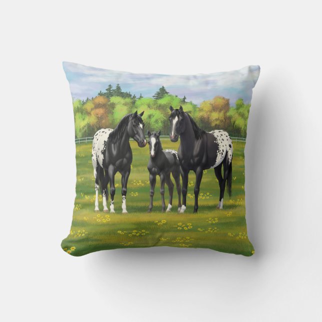 Cojín Decorativo Caballos Appaloosa Negros En Pastel De Verano (Anverso)