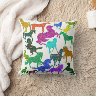 Cojín Decorativo Caballos arco iris - "¡Tonto por caballos!"