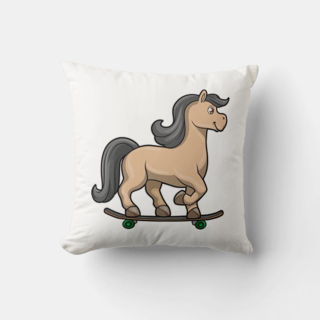 Cojín Decorativo Caballos como patinador con patineta (Anverso)