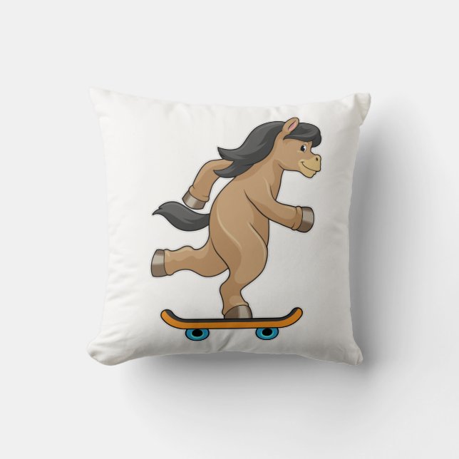 Cojín Decorativo Caballos como patinador con patineta (Anverso)