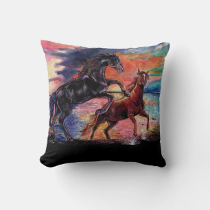 Cojín Decorativo Caballos de acuarela de cielo infinito
