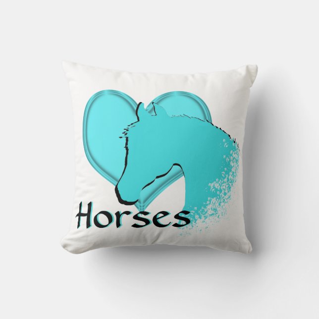 Cojín Decorativo Caballos de Corazón III (aqua) (Anverso)