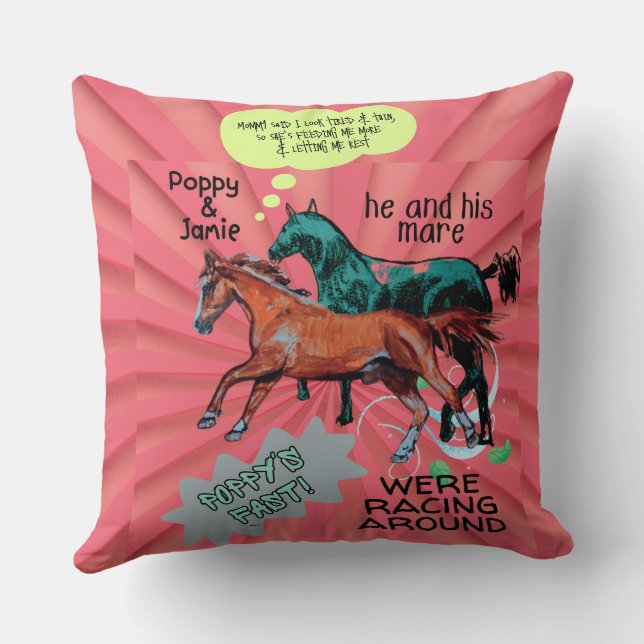 Cojín Decorativo caballos de estilo cómico tonto (Reverso )