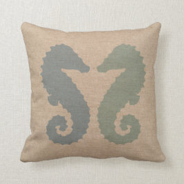 Cojín Decorativo Caballos de mar en azul y verde